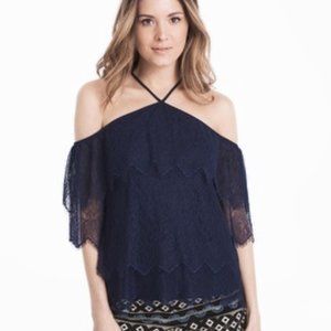 WHBM Tiered Lace Cold Shoulder Blouse
